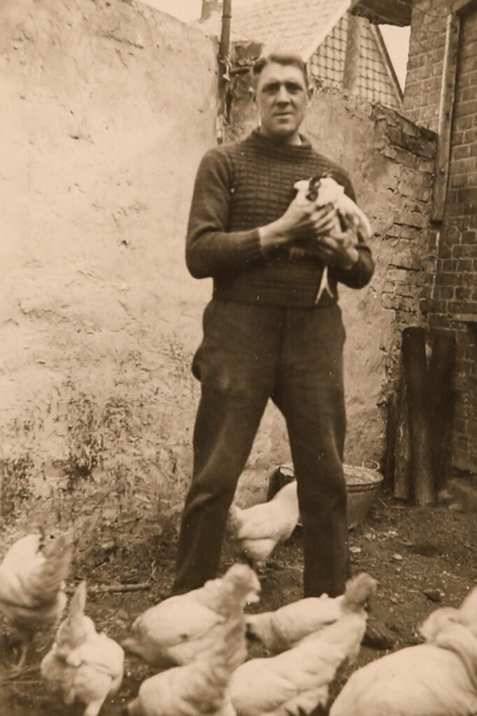 Grandfather Keil at the chicken stall